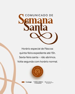 Semana Santa Comunicado Horário Especial Páscoa PSD Editável