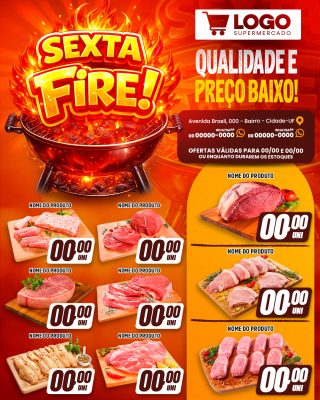 Sexta Fire Supermercado Qualidade e Preço Baixo Ofertas Açougue PSD Editável