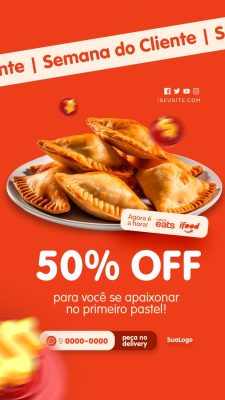 Story Pastelaria Semana do Cliente Oferta 50% OFF PSD Editável