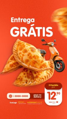 Story Pastelaria Delivery de Pastel Entrega Grátis 3 Pastéis por 12,90 PSD Editável