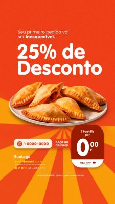 Story Pastelaria Promoção Peça no Delivery 25% de Desconto e 7 Pastéis PSD Editável