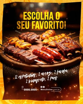Espetinho Escolha o Seu Favorito Menu Online PSD Editável