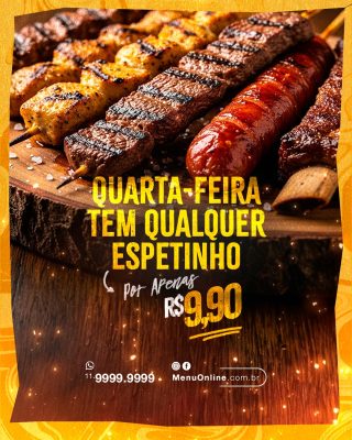 Quarta-feira Tem Qualquer Espetinho Por Apenas R$9,90 PSD Editável