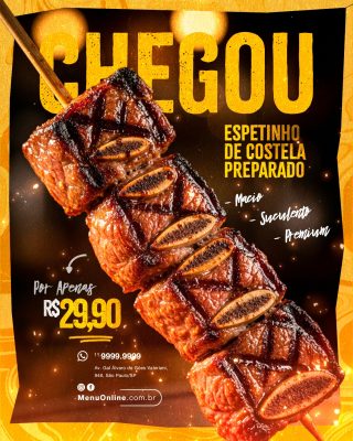 Delivery Espetinho de Costela Chegou por R$ 29,90 PSD Editável