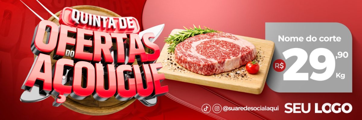 Quinta de Ofertas do Açougue Banner Promocional de Carnes PSD Editável
