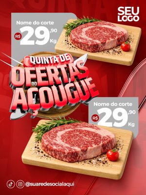 Quinta de Ofertas do Açougue Banner de Promoção PSD Editável