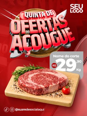 Quinta de Ofertas do Açougue Destaque de Preços PSD Editável
