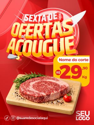 Sexta de Ofertas do Açougue Destaque Marketing PSD Editável