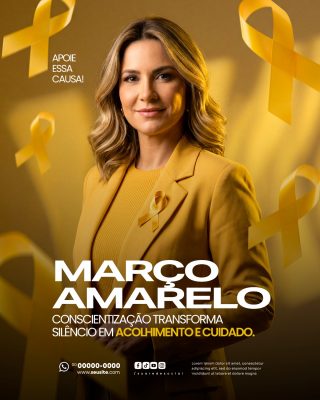 Março Amarelo Campanha de Conscientização Sobre a Endometriose Social Media PSD Editável