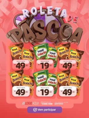 Roleta de Páscoa Vem Participar Encarte PSD Editável