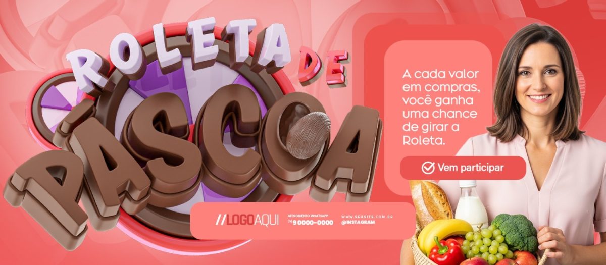 Roleta de Páscoa Vem Participar Banner PSD Editável