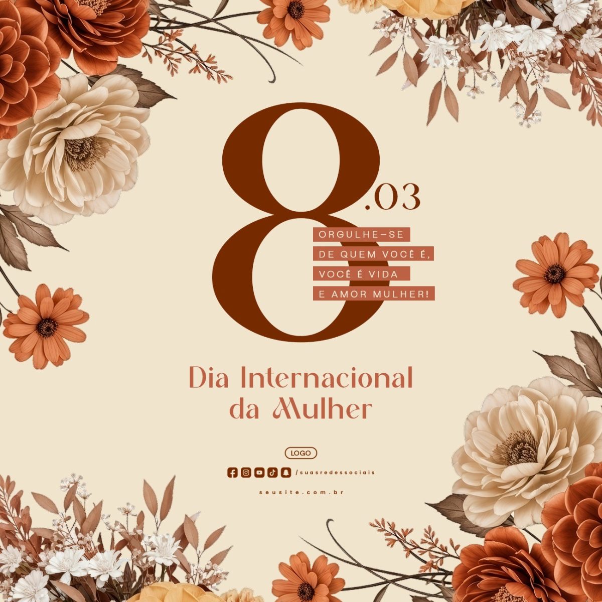 Dia Internacional da Mulher 8 de Março PSD Editável