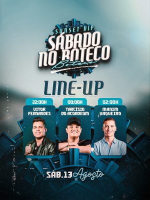 Line-up Sunset VIP Sábado No Boteco Agitado Agosto PSD Editável