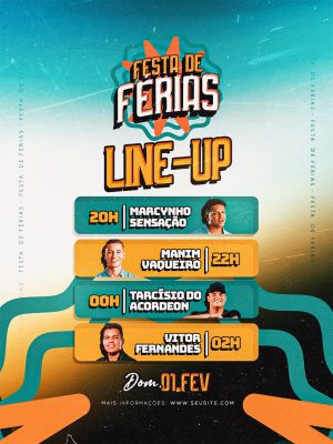 Line up Festa de Férias Marcynho Manim Tarcísio Vitor Fevereiro Dom 01