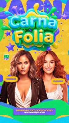 Carna Folia Evento de Carnaval com Mariana e Claudia PSD Editável