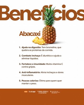 Abacaxi Benefícios Digestão Imunidade Anti-inflamatório Post PSD Editável