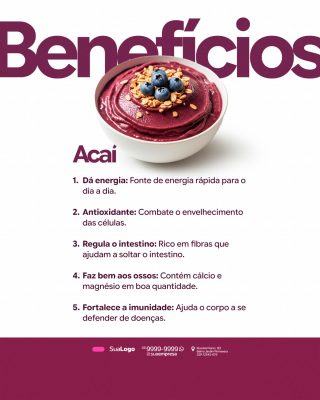 Açaí Benefícios Nutricionais e Energéticos Banner PSD Editável