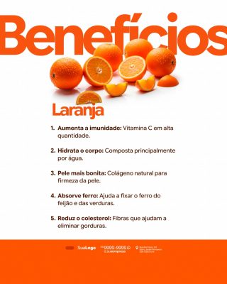Benefícios da Laranja Vitamina C Imunidade Fruta PSD Editável