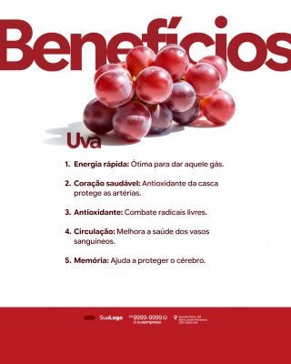 Frutas Benefícios da Uva Design com Informação Qualidade PSD Editável