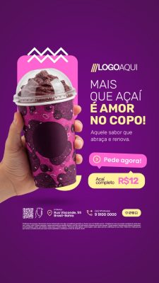 Story Açaiteria Açaí é Amor no Copo PSD Editável