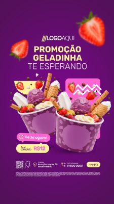 Story Açaiteria Promoção Geladinha Te Esperando Açaí Completo PSD Editável