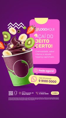Story Açaiteria Açaí do Jeito Certo Pede Agora PSD Editável