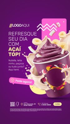 Story Açaiteria Açaí Top Refresque Seu Dia  PSD Editável