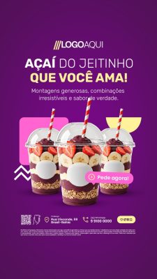 Story Açaiteria Açaí do Jeitinho Que Você Ama Pede Agora PSD Editável
