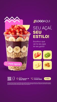Story Açaiteria Seu Açaí Seu Estilo Pede Agora PSD Editável