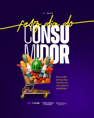 Feliz Dia do Consumidor 15 de Março Carrinho de Compras PSD Editável