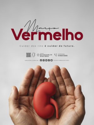 Março Vermelho Cuidar dos Rins é Cuidar do Futuro PSD Editável