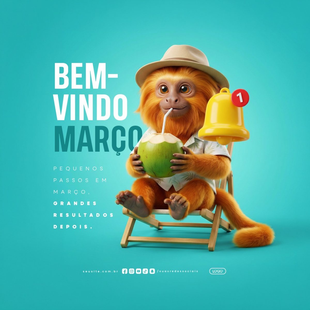 Bem-vindo Março Frase Motivacional PSD Editável