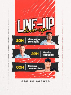 Line-up Sábado 22 de Agosto Artistas Marcynho Tarcisio PSD Editável