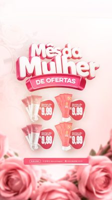 Mês da Mulher De Ofertas Produtos de Beleza Post Instagram PSD Editável