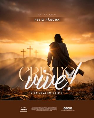 Feliz Páscoa Cristo Vive 05 de Abril Social Media PSD Editável