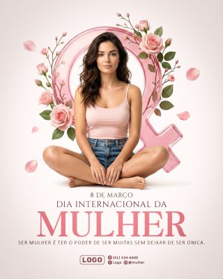 8 de Março Dia Internacional da Mulher Arte Temática Rosas PSD Editável