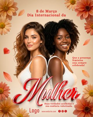 Dia Internacional da Mulher 8 de Março Celebração Especial PSD Editável