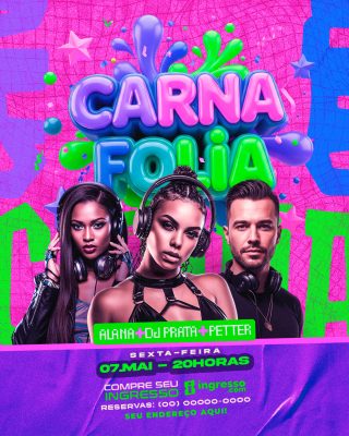 Carna Folia Alana DJ Prata Petter Banner de Sexta Feira PSD Editável
