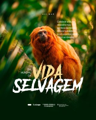 Dia Mundial da Vida Selvagem 3 de Março Post Consciente PSD Editável