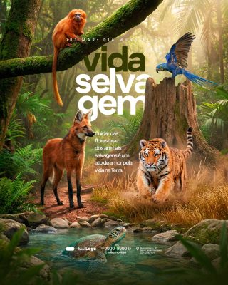 Vida Selvagem 03 Mar Dia Mundial da Natureza Animal PSD Editável