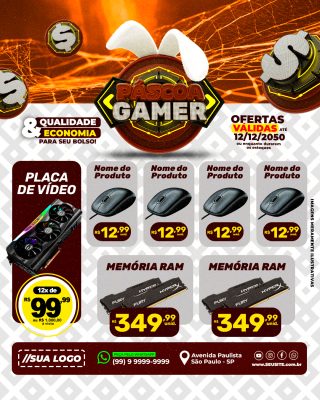 Encarte Páscoa Gamer Produtos PSD Editável