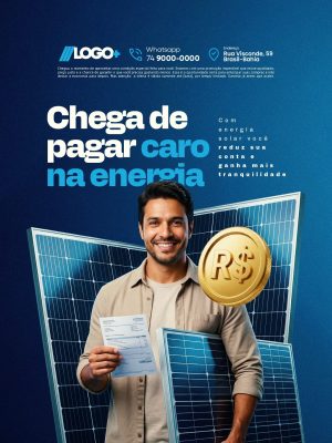 Energia Solar Chega de Pagar Caro na Energia PSD Editável