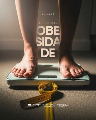 Dia Mundial da Obesidade Cenário com Balança e Fita Métrica PSD Editável