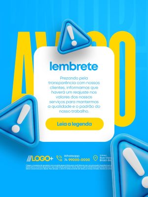 Lembrete Reajuste de Valores Transparência e Qualidade Pintor PSD Editável