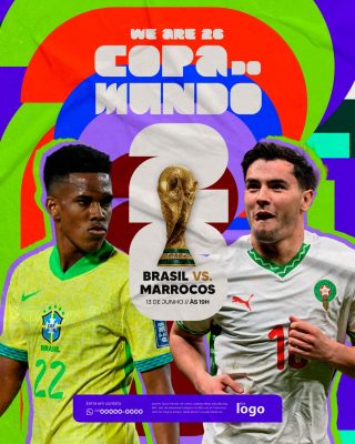 Copa Mundo Brasil vs Marrocos Jogo de Futebol PSD Editável
