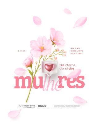 Dia da Mulher 8 Março Que Seu Limite Seja o Céu Citação PSD Editável