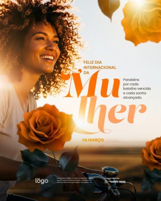 Dia Internacional da Mulher 08 de Março Flores e Sorriso PSD Editável