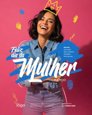 Dia da Mulher Feliz Dia da Mulher 08 de Março PSD Editável