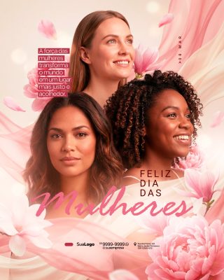 Mulheres 08 Março Dia da Mulher Design Floral Rosa PSD Editável