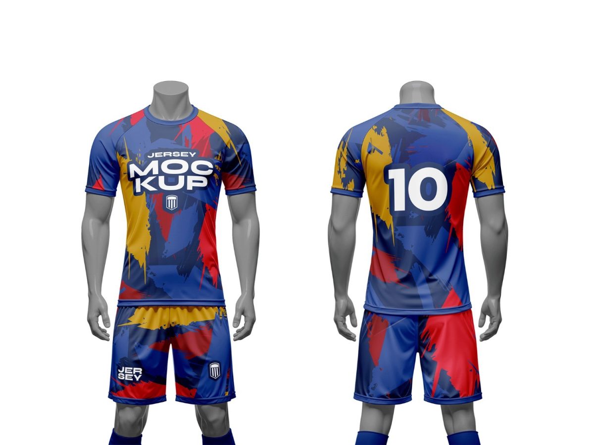 Uniformes Fardamento Esportivo Masculino Mockup Design PSD Editável